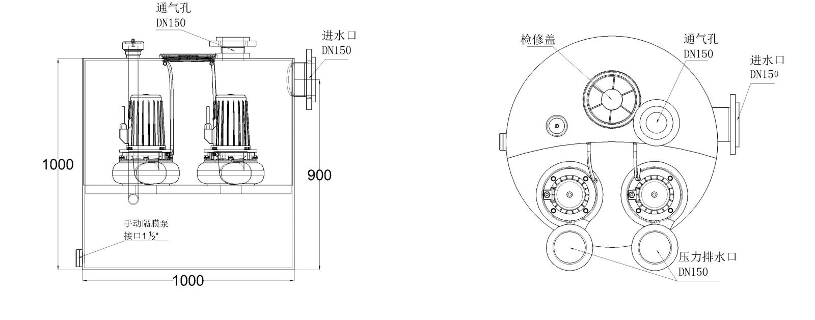 泽德污水提升机 W80 Doppel 尺寸图